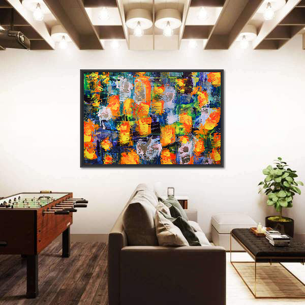 Abstract Fire Flames in Textured Color Grid Canvas Wall Art