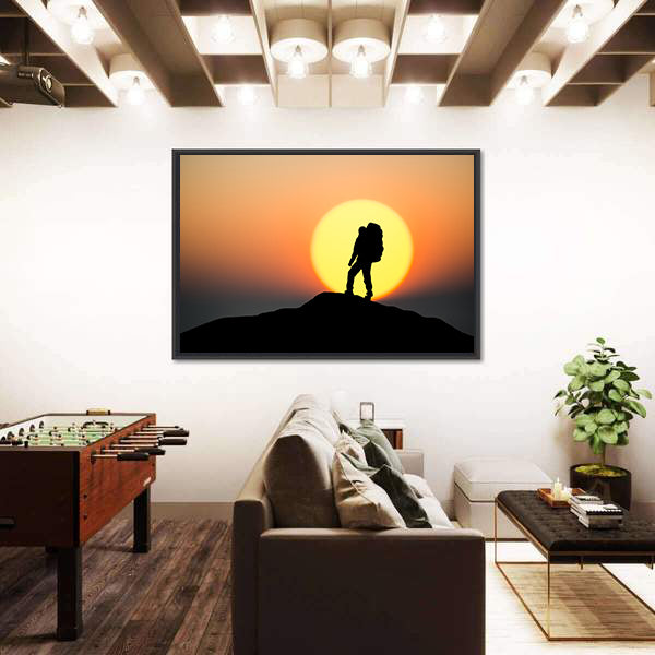 Silhouette Of Rock Climber On The Peak Canvas Wall Art