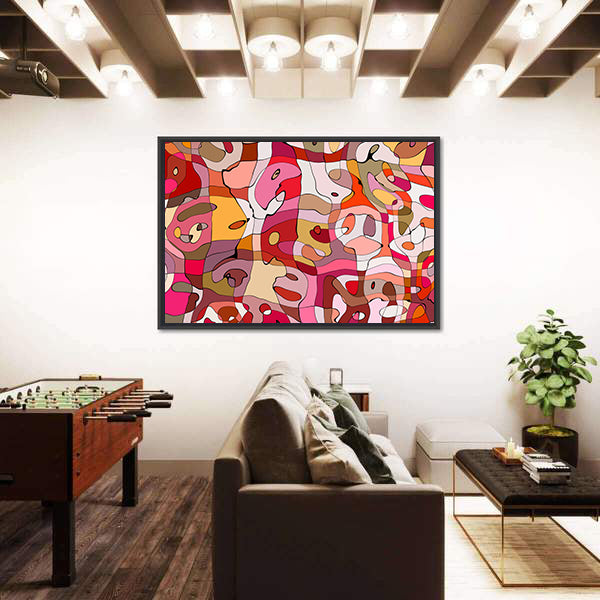 Crowded Abstract Faces in Warm Tones Canvas Wall Art