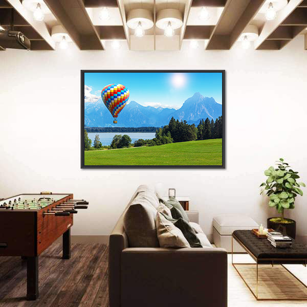 Bavaria Hot Air Balloon Over Alpine Lake Canvas Wall Art