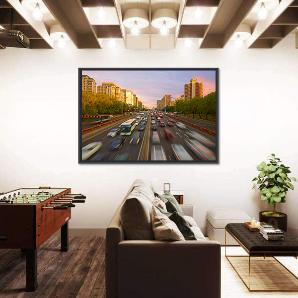 Traffic Crowd In Beijing Canvas Wall Art