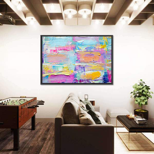 Layered Brushstrokes in Blue and Pink Canvas Wall Art