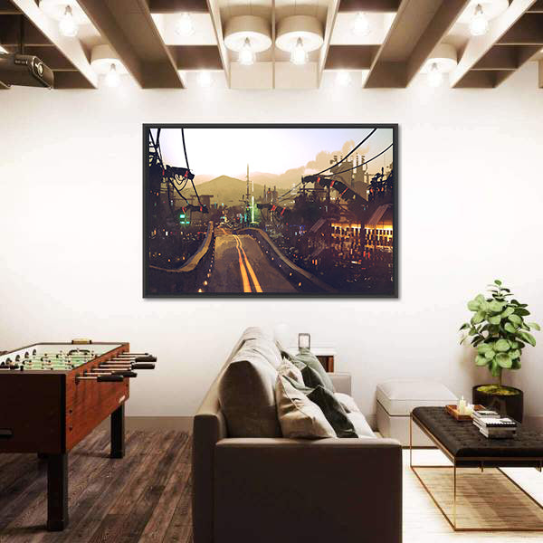 Futuristic Highway at Dusk Canvas Wall Art