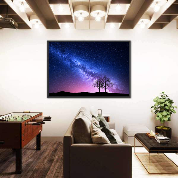 Starry Sky With Pink Milky Way Canvas Wall Art