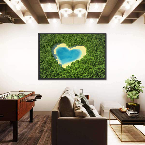 Heart Shaped Pond In A Tropical Forest Canvas Wall Art