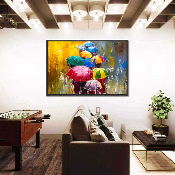 Rainy Street with Colorful Umbrellas Canvas Wall Art