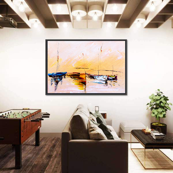 Abstract Sailboats at Sunset Canvas Wall Art