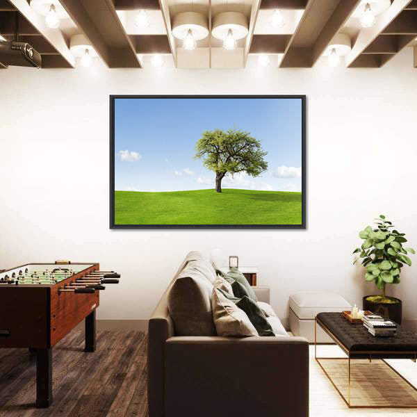 Solitary Tree on Sunny Green Hill Canvas Wall Art