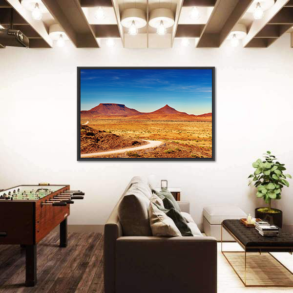 Winding Desert Road to Distant Peaks Canvas Wall Art