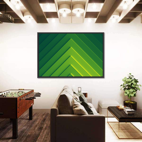 Layered Green Geometric Chevron Abstract Canvas Wall Art