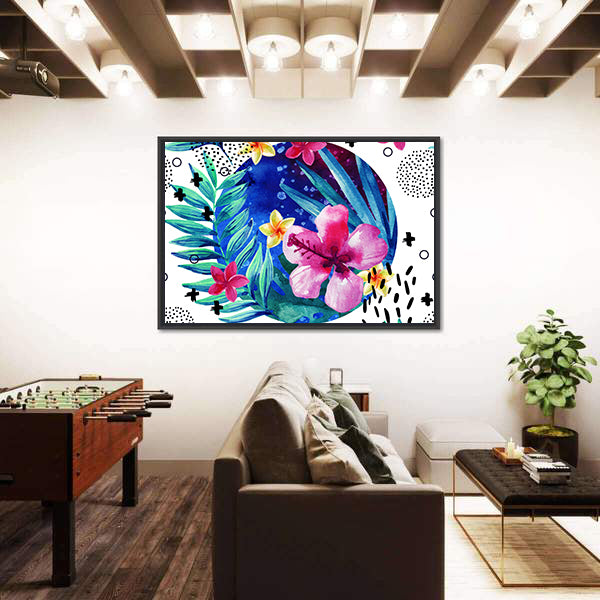Tropical Hibiscus and Plumeria Circle Canvas Wall Art