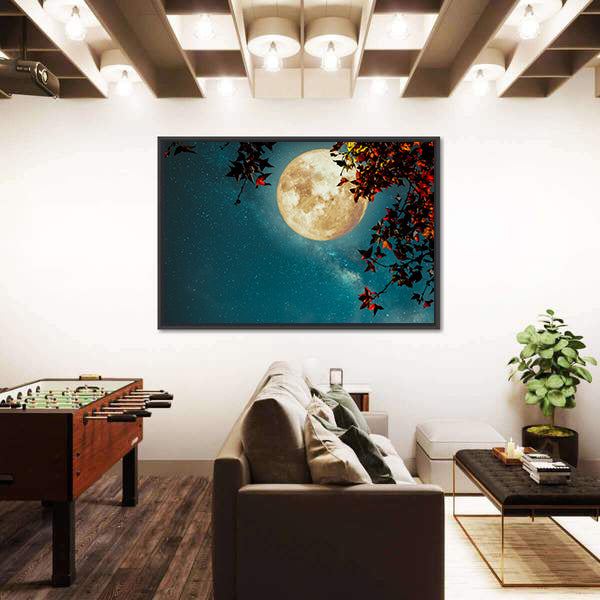 Maple Tree Under Full Moon with Milky Way Canvas Wall Art