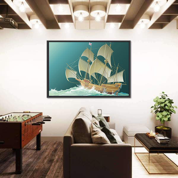 Galleon Mayflower in Heavy Sea Canvas Wall Art