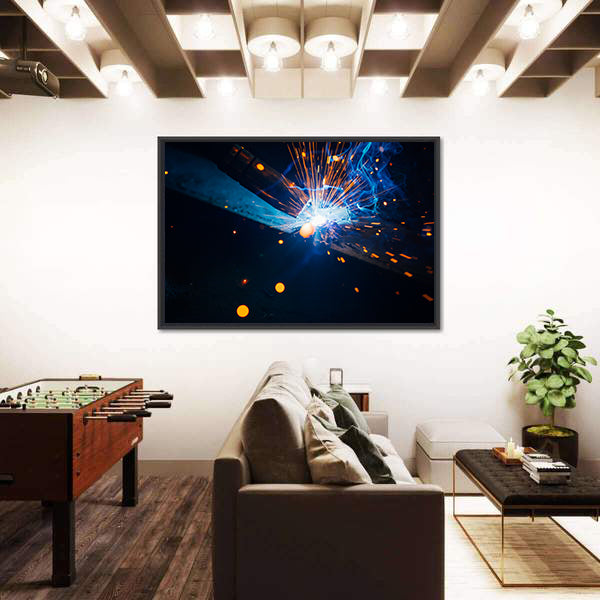 Welding Sparks with Blue Electric Arc Canvas Wall Art