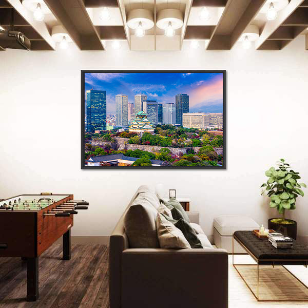 Osaka Castle and City Skyline at Dusk Canvas Wall Art