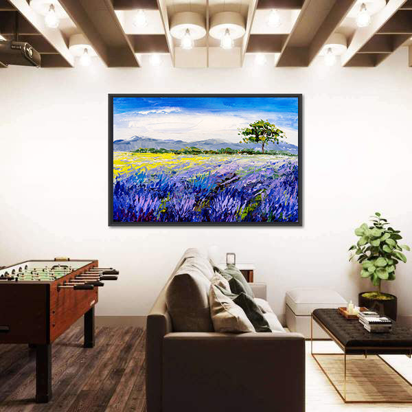 Lavender Field with Lone Tree Canvas Wall Art