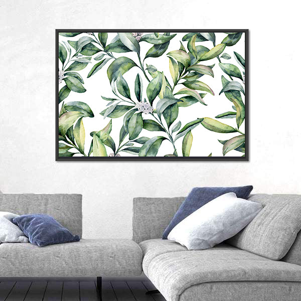 Watercolor Leafy Floral Pattern Canvas Wall Art