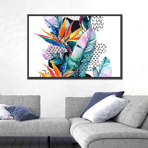 Tropical Watercolor Paradise Flowers Canvas Wall Art