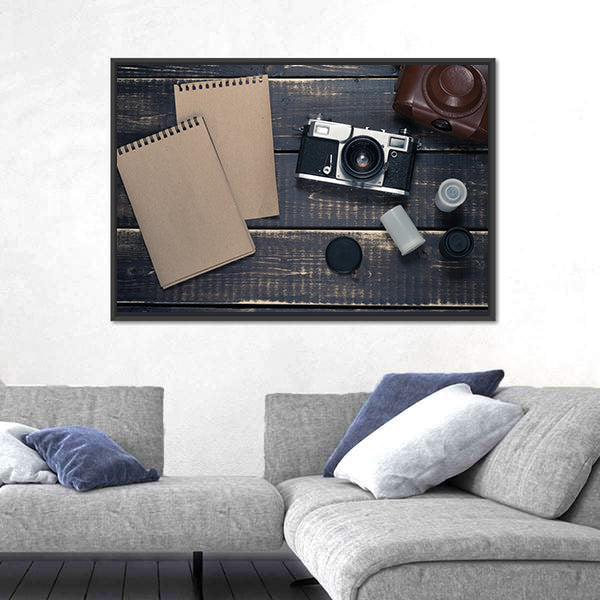 Vintage Rangefinder Camera Flat-lay Canvas Wall Art
