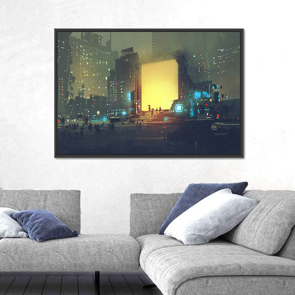 Rain-soaked Futuristic Cityscape Canvas Wall Art