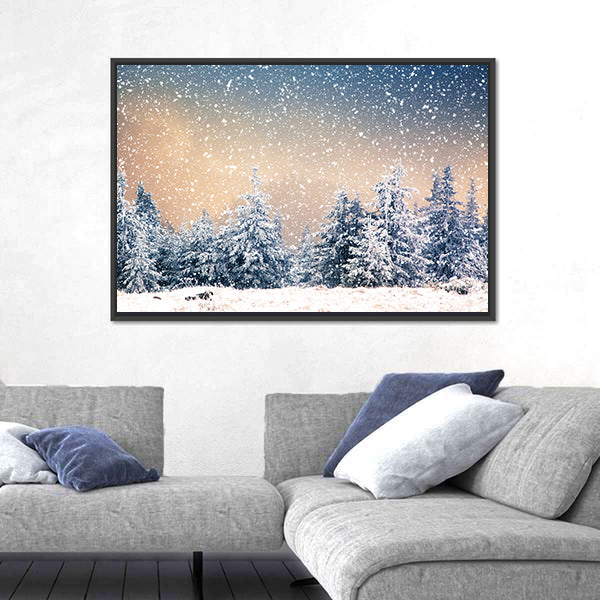 Snowy Fir Trees In The Mountains Canvas Wall Art
