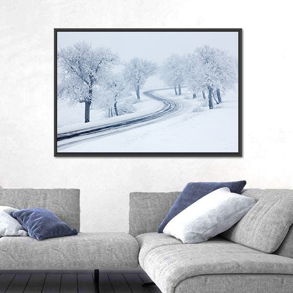 Snowy Winter Road Canvas Wall Art