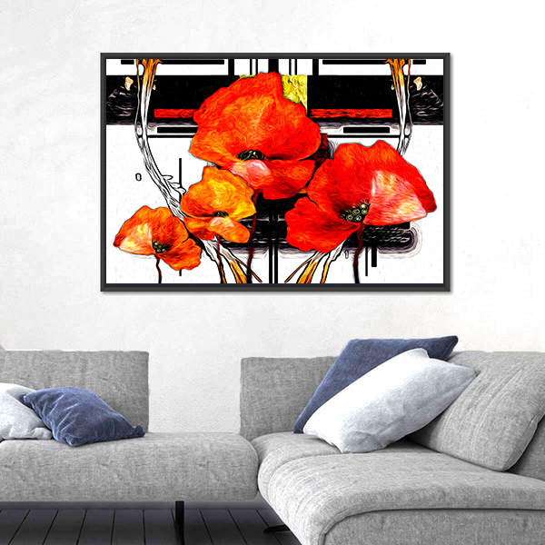 Red and Orange Poppies Abstract Illustration Canvas Wall Art