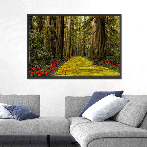 Yellow Brick Road Path In Garden Canvas Wall Art