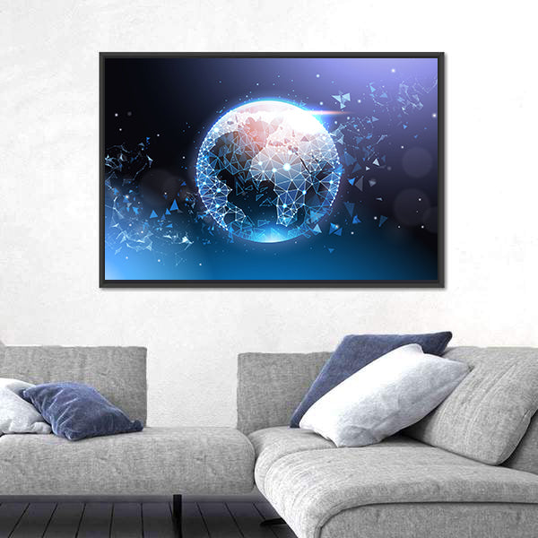 Digital Wireframe Globe Network Canvas Wall Art