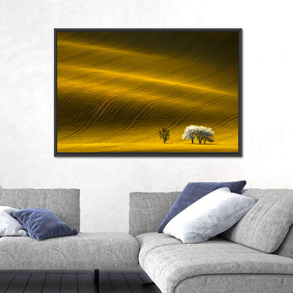 Spring Wavy Yellow Rapeseed Field Canvas Wall Art