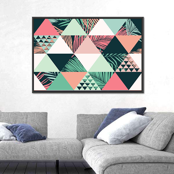 Tropical Geometric Leaves Pattern Canvas Wall Art