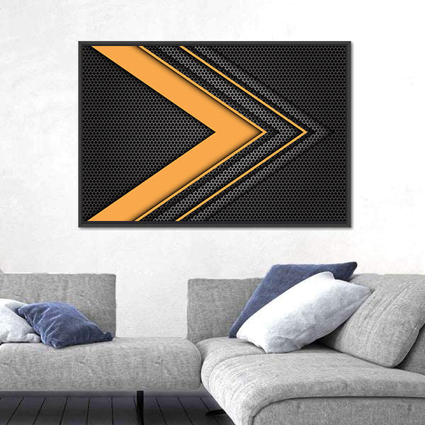 Geometric Orange Chevron Arrow with Honeycomb Texture Canvas Wall Art
