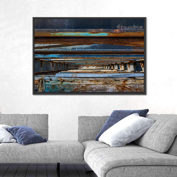 Under Pier Rusted Beams and Weathered Wood Canvas Wall Art