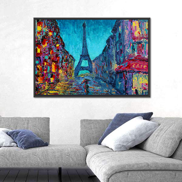 Rainy Paris Street with Eiffel Tower Canvas Wall Art