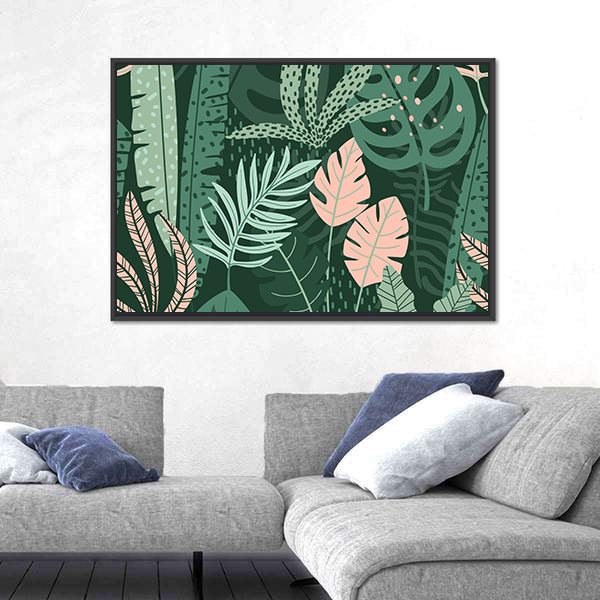Stylized Tropical Leaves Pattern Canvas Wall Art