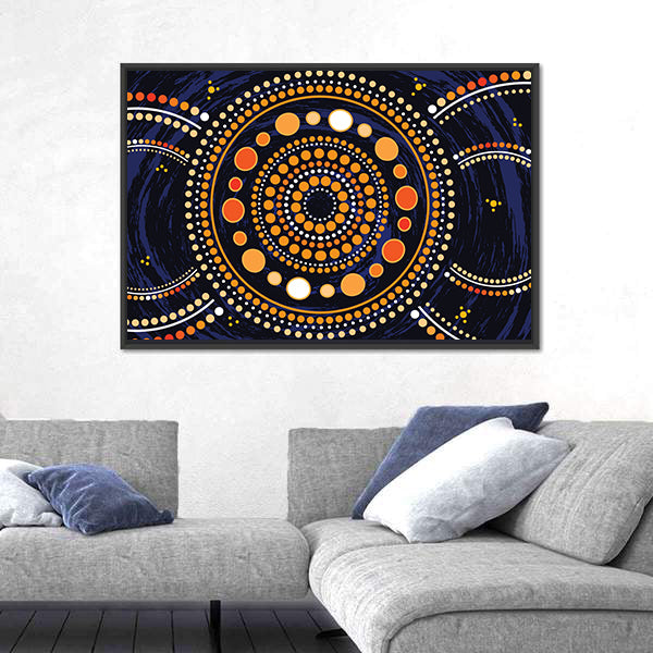 Blue Mandala Dot Illustration Canvas Wall Art