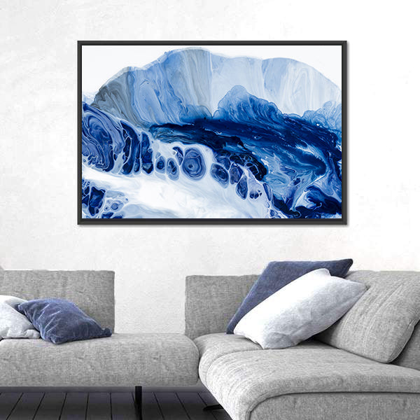 Blue Marbled Abstract with Dark Navy Center Canvas Wall Art