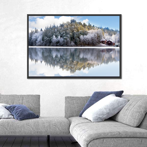 House By Lake Hill In Sweden Canvas Wall Art