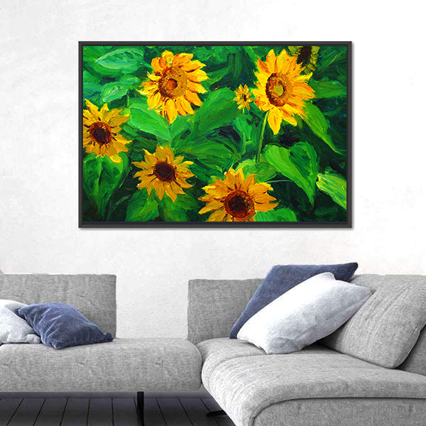 Abstract Sunflowers in Yellow and Green Canvas Wall Art