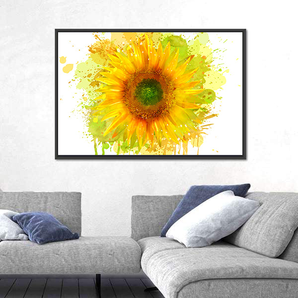 Watercolor Sunflower Splash Canvas Wall Art