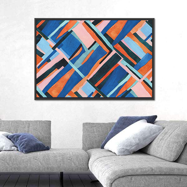 Abstract Geometric Collage in Blue and Orange Canvas Wall Art