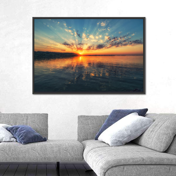 Sunset River with Rippling Reflection Canvas Wall Art