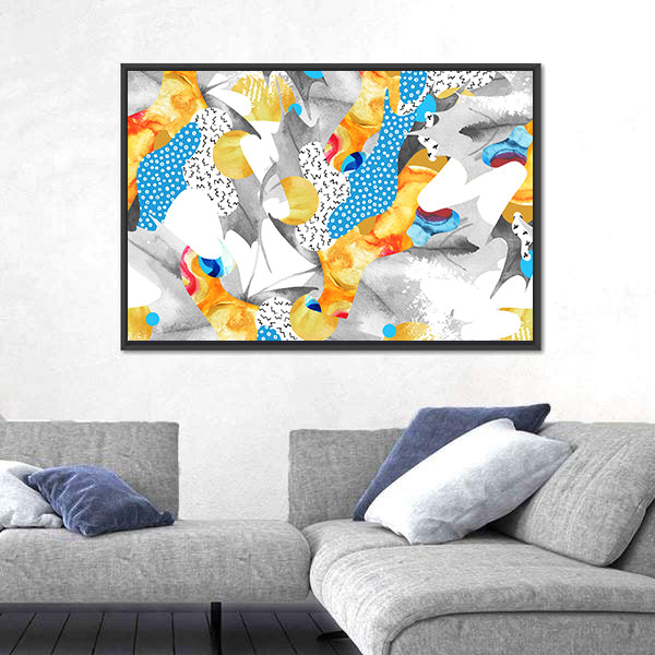 Watercolor Fluid Shapes with Polka Dots Canvas Wall Art