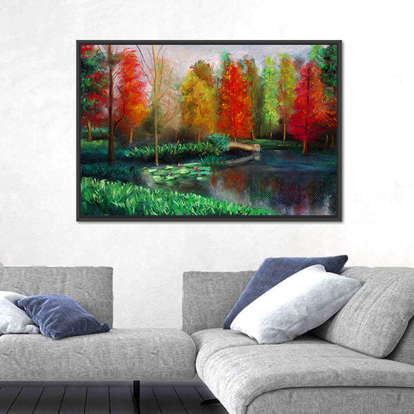 Autumn Lake with Water Lilies Canvas Wall Art