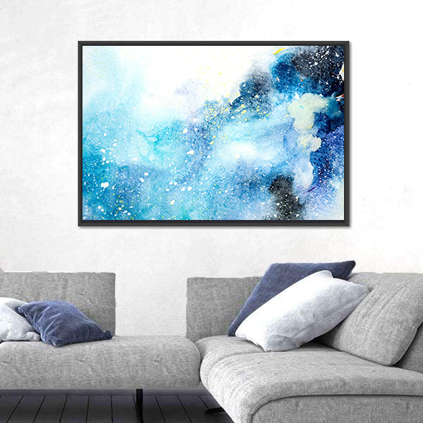 Bluish Watercolor Stains and Drips Canvas Wall Art