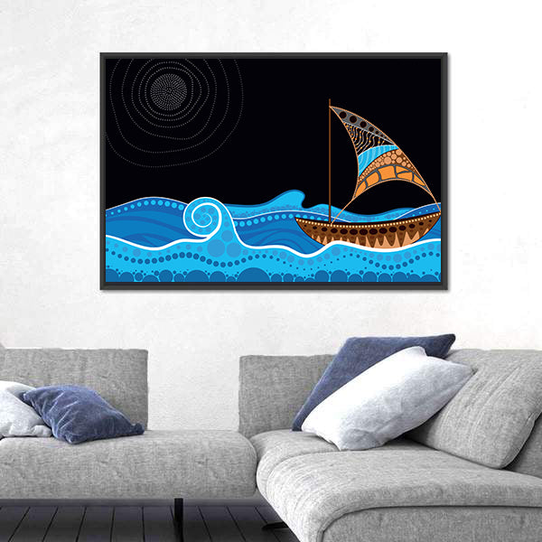 Dotted Sailboat on Starry Sea Canvas Wall Art