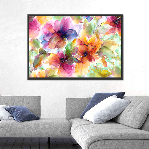 Seamless Watercolor Floral Pattern Canvas Wall Art