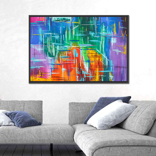 Colorful Geometric Grid Abstract Canvas Wall Art
