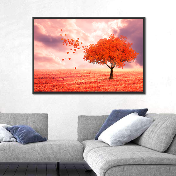 Dreamlike Red Autumn Tree Canvas Wall Art