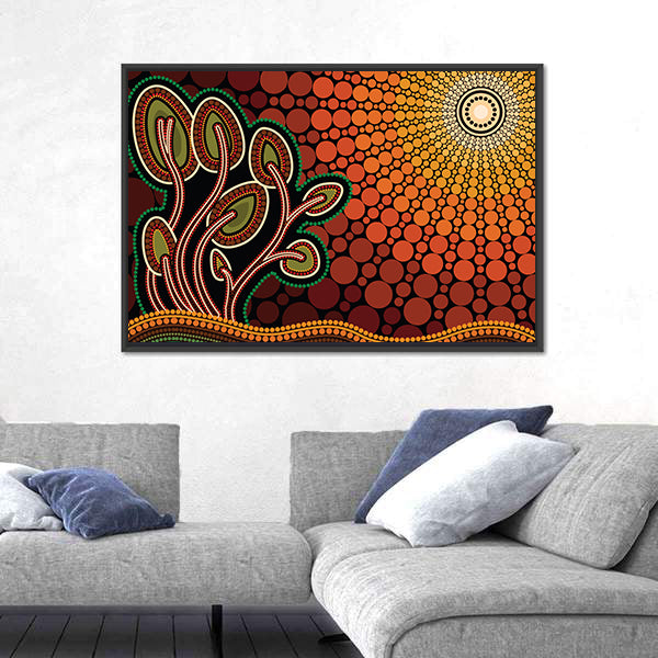Aboriginal Tree on Hill Canvas Wall Art